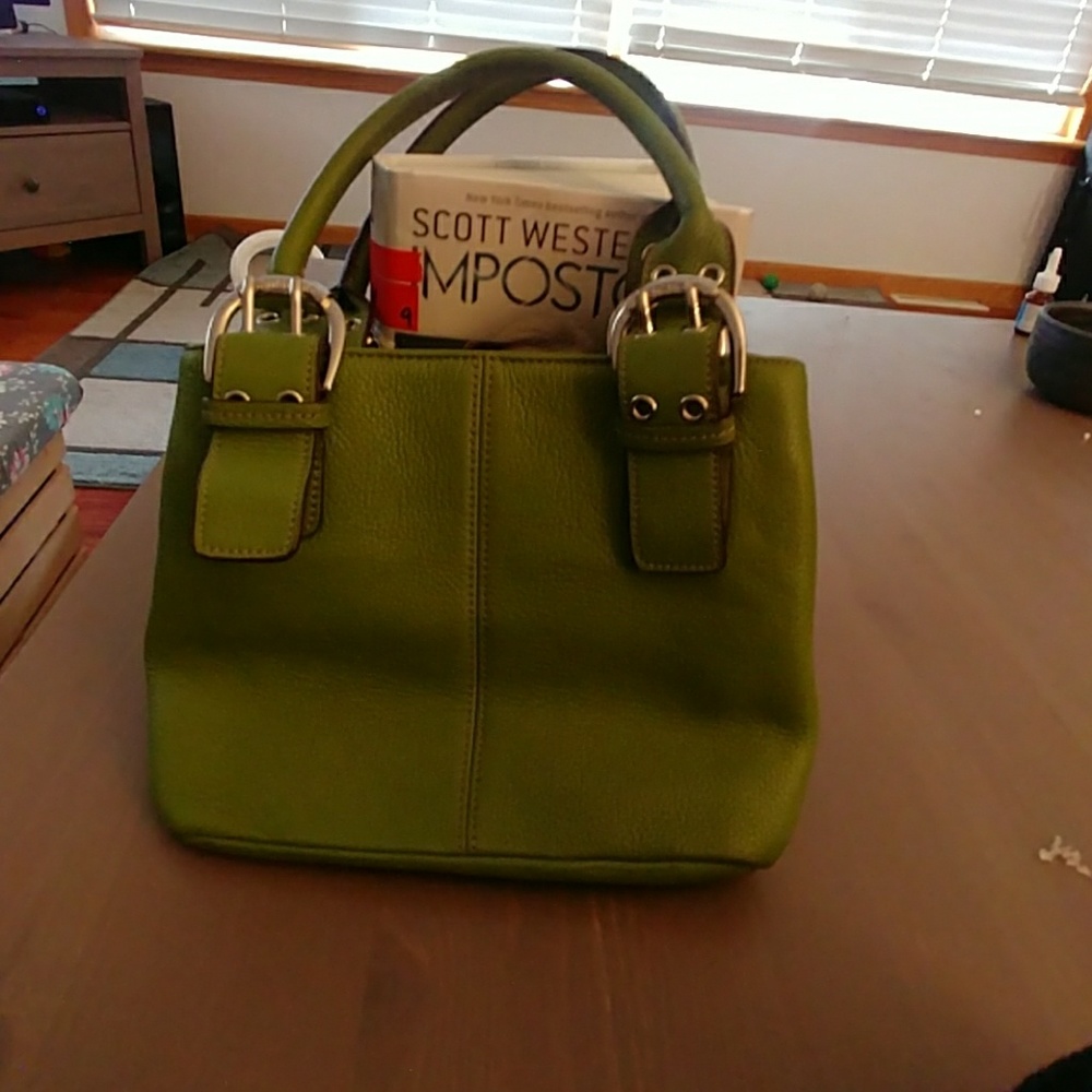 Tiagnello green buckle handbag